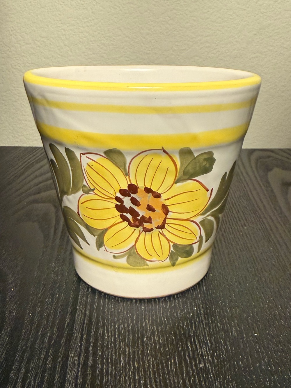 VTG Italy Hand-Painted Yellow Flower Ceramic Planter Pot